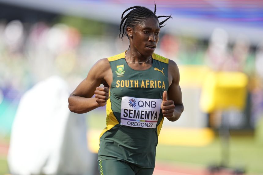 South African Caster Semenya competes in the women's 5000-meter run at the World Athletics Championships in 2022.