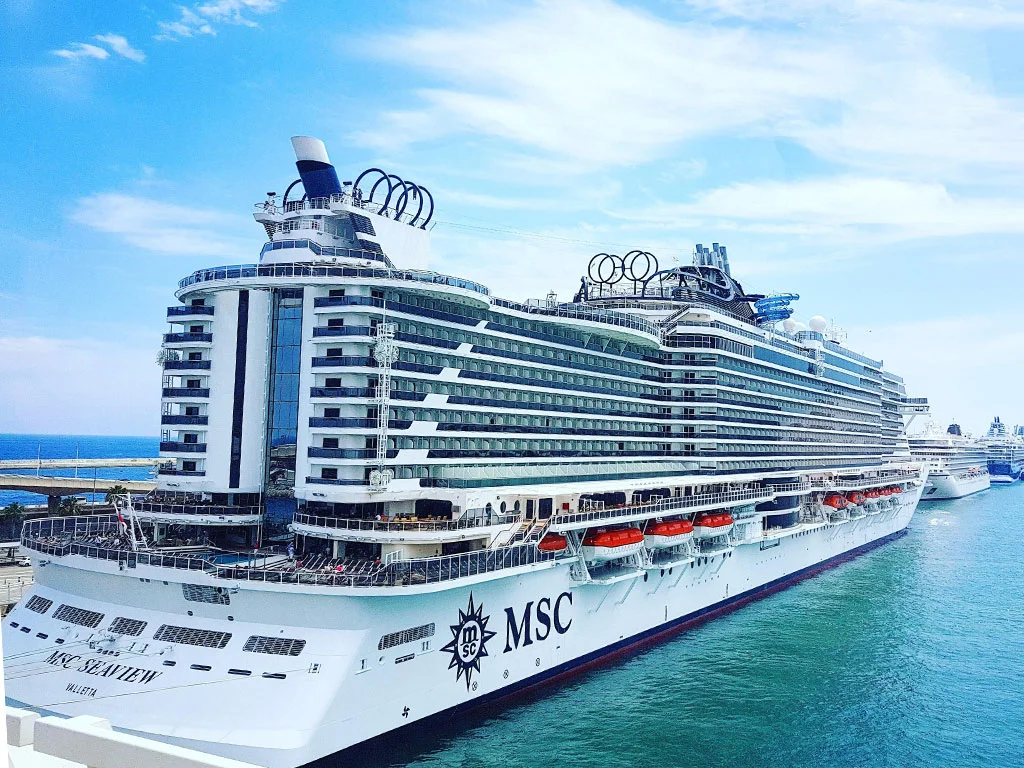 MSC Cruises Seaview-class ship docked at port