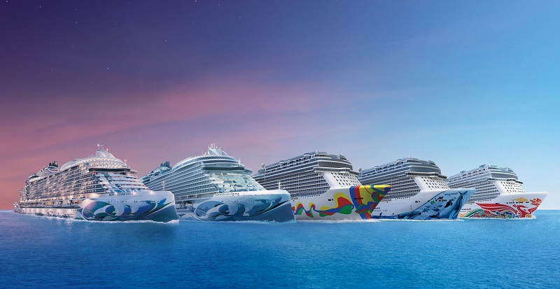 Norwegian Cruise Line ships sailing together during fleet showcase