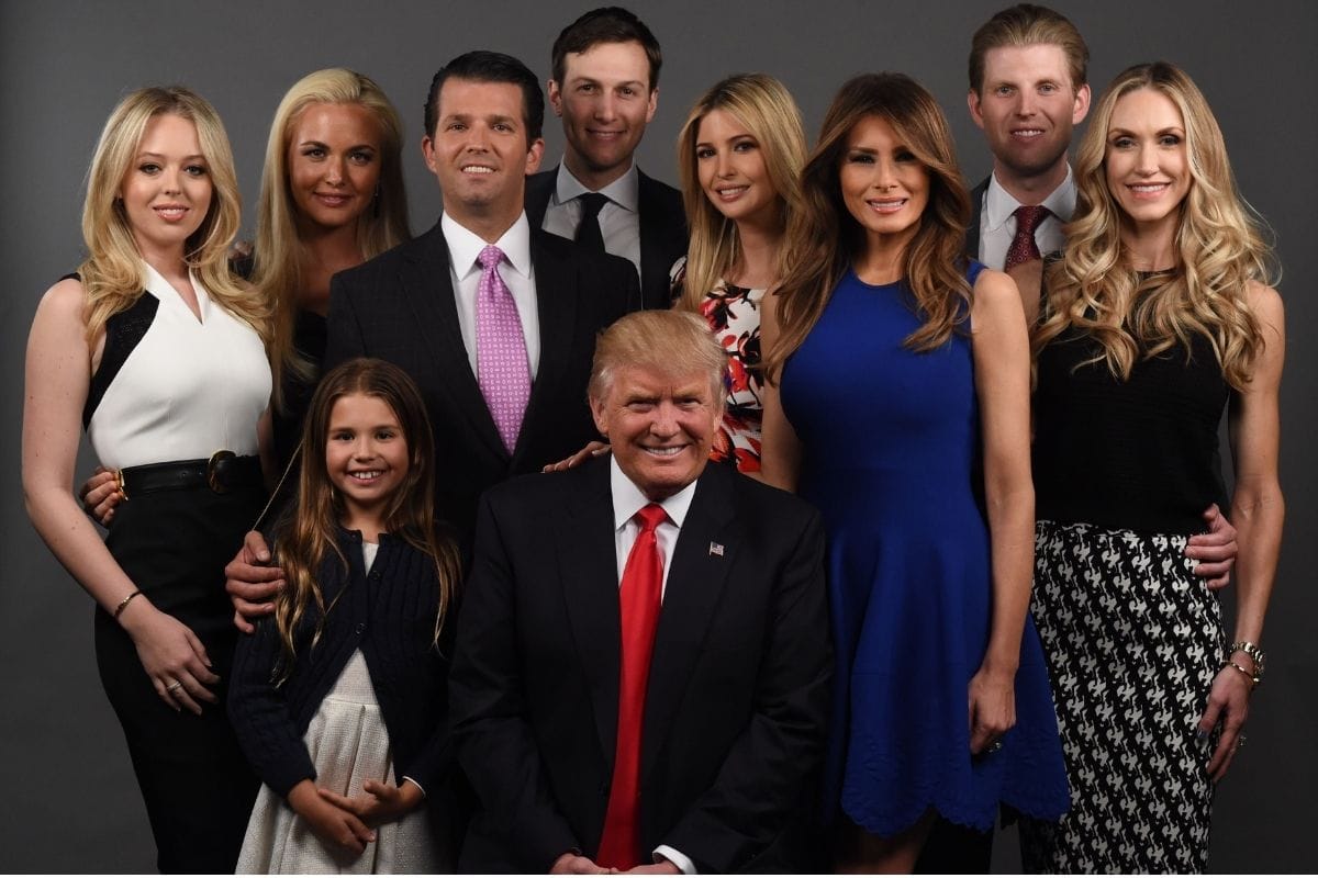 Donald Trump with his children and grandchildren in a family portrait