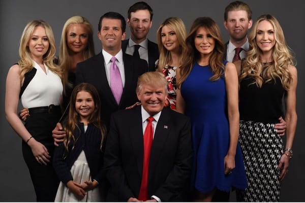 Donald Trump with his children and grandchildren in a family portrait