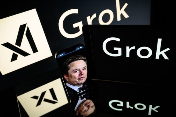 Elon Musk reflected alongside Grok AI logos amid global controversy over X platform